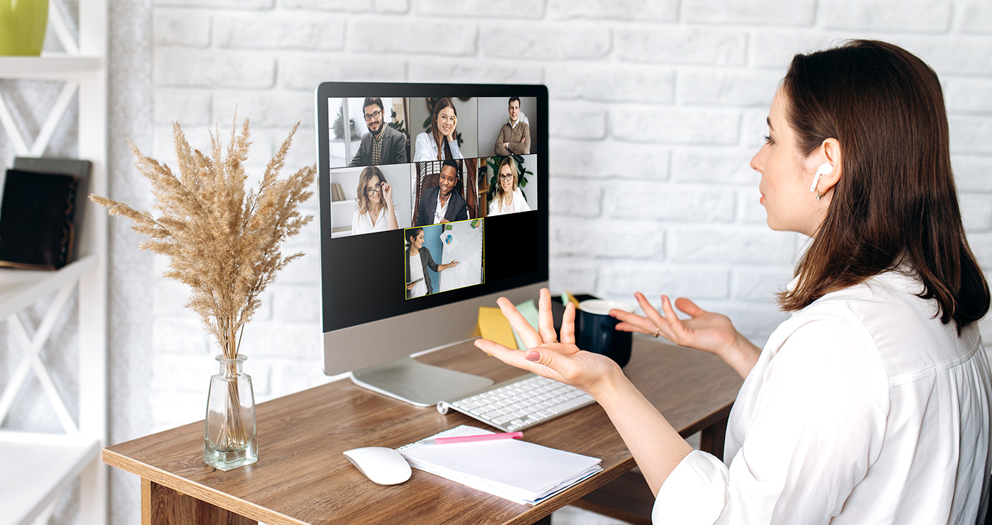 woman working from home on computer